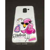 Capa Silicone Gel Com Desenho Samsung Galaxy J8 2018 Branco Flamingo Rosa